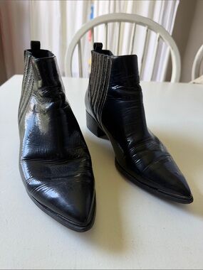 Marc Fisher Black Patent Pointed-Toe Chelsea Booties